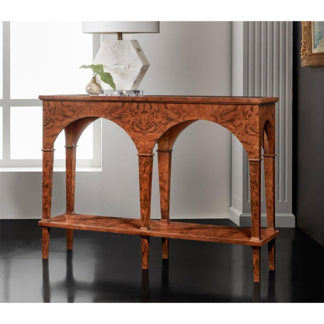 Gothic Small Burl Walnut Console Table For Sale - Image 3 of 3
