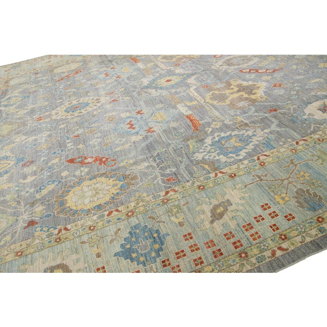 15 X 17 Apadana's Modern Sultanabad Allover Designed Wool Rug Handmade in Gray For Sale - Image 10 of 10
