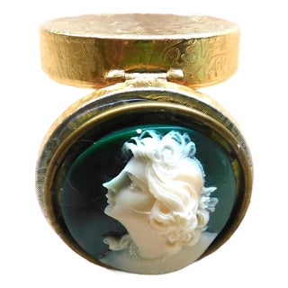 Vintage Gold Profile Cameo Pill, Trinket, Ring Box For Sale