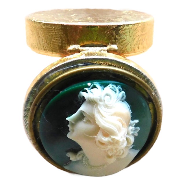 Vintage Gold Profile Cameo Pill, Trinket, Ring Box For Sale