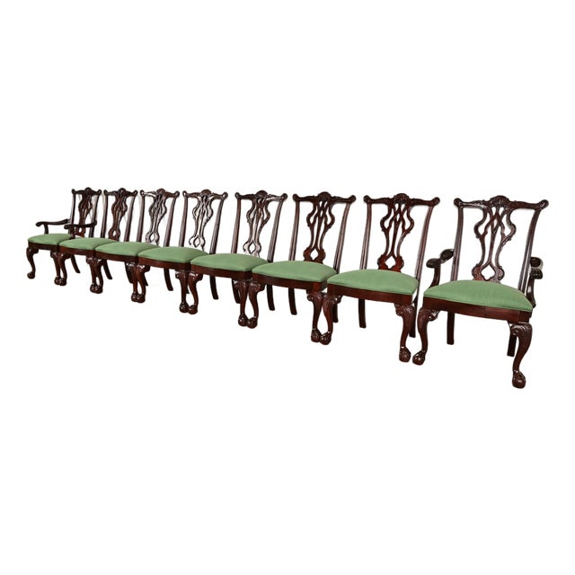 Thomasville Chippendale Carved Mahogany Dining Chairs, Set of Eight For Sale
