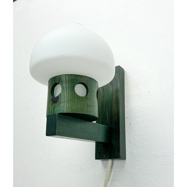 Mid-Century Swedish Wall Lamp Wood and Opaline 1960s For Sale - Image 6 of 8