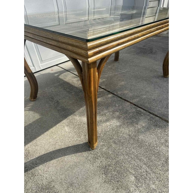 Brown Vintage Wicker & Rattan Dining Set With Glass Top Table and 6 Upholstered Cane Chairs For Sale - Image 8 of 13