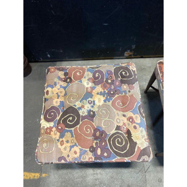 Wood 1950s A Pair of Thebes Stools Attributed to Dunbar in Jack Lenor Larsen Samarkand Velvet For Sale - Image 7 of 11