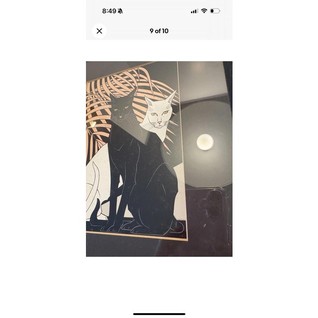 Tracy Sabin Cat Art Framed Mat Mid Century 80s Black White Cat For Sale - Image 4 of 8