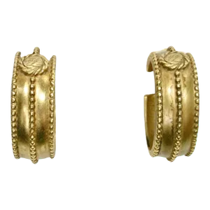1970s Karl Lagerfeld Vintage Matte Gold Carved Hoop Earrings - 2 Pieces