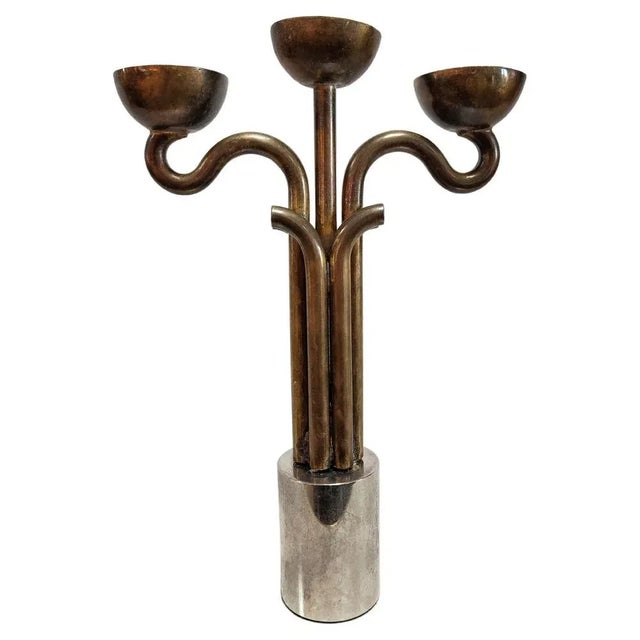 Brutalist Candleholder in Brass and Nickel, Italy, 1970s For Sale - Image 11 of 11