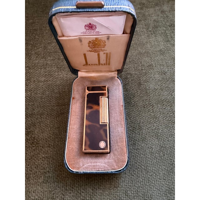 Metal Rare Vintage Dunhill Gold Plated Cognac Marble Lacquer Lighter Original Sky Case For Sale - Image 7 of 12
