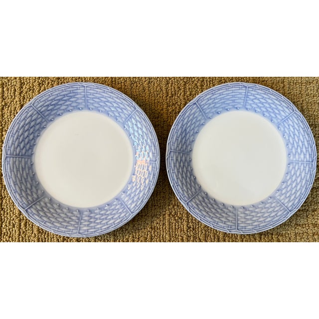 Ceramic Mid 20th Century English Porcelain Blue and White Basketweave Plates for Salad, Cake or Hors d'Oeuvres - Set of 12 For Sale - Image 7 of 16
