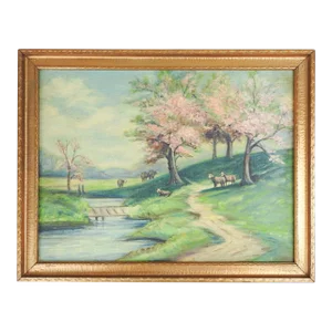 Vintage Pastoral Landscape With Sheep Painting