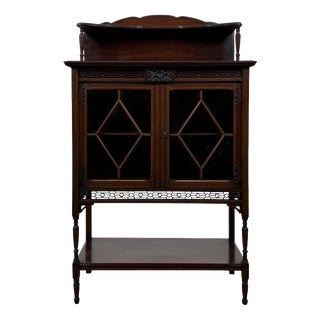 Antique Early 20th Century English Edwardian Mahogany Display Cabinet Vitrine For Sale