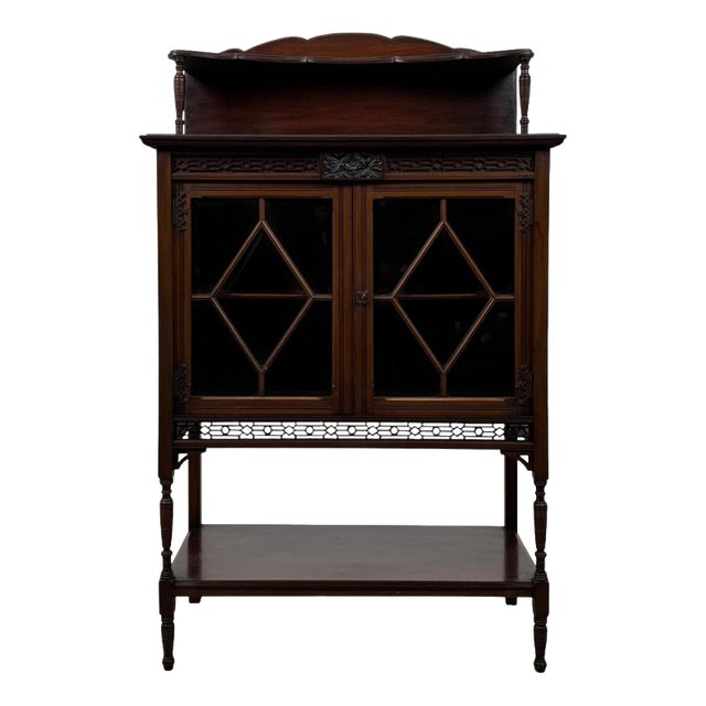 Antique Early 20th Century English Edwardian Mahogany Display Cabinet Vitrine For Sale