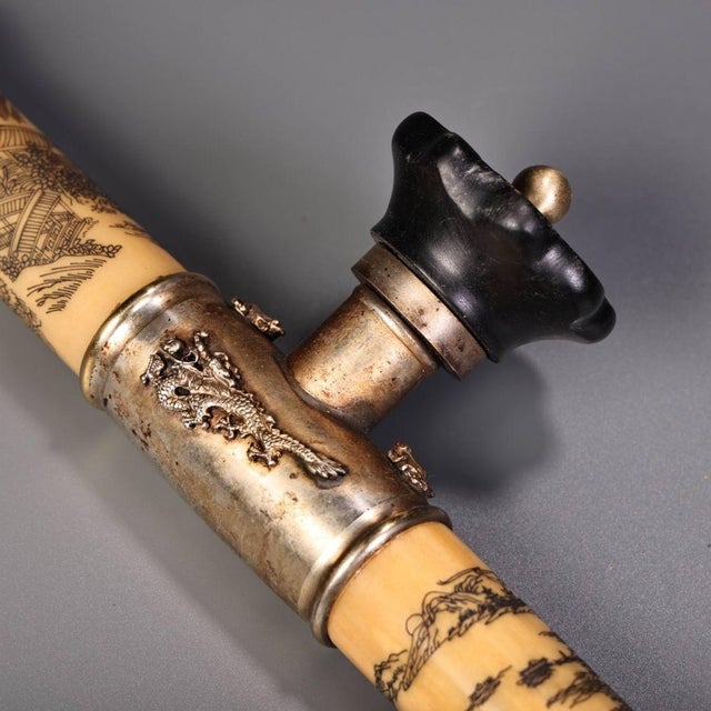 Late 19th Century Carved Bone Opium Pipe With Silver Mounts, 640g For Sale In Los Angeles - Image 6 of 10
