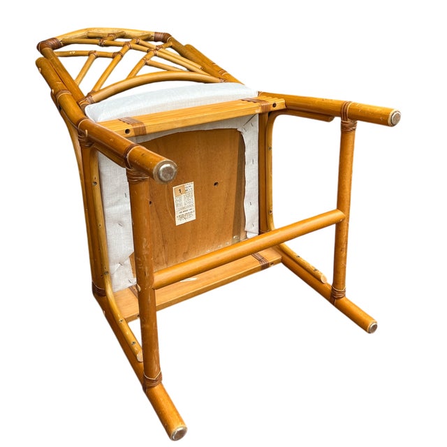 Vintage Set of 4 Chinese Chippendale Bamboo Dining Chairs With Lattice Backs For Sale - Image 14 of 16