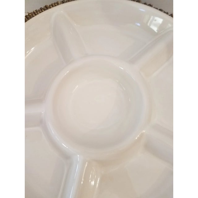 Vintage Porcelain Five-Section Vegetable & Dip Bowl W/ Handled Wicker Carrier For Sale In Phoenix - Image 6 of 9