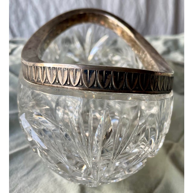 Art Deco Brilliant Deeply Cut Cut Glass Art Deco 875 Silver Rimmed Oval Boat Small Bowl For Sale - Image 3 of 12