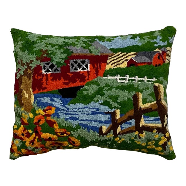 American Hand Embroidery Mid-Century Pillow For Sale
