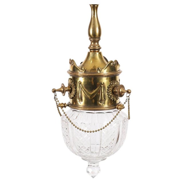 Antique Edwardian Brass and Cut Crystal Ceiling Light, 1900, Set of 2 For Sale - Image 16 of 16