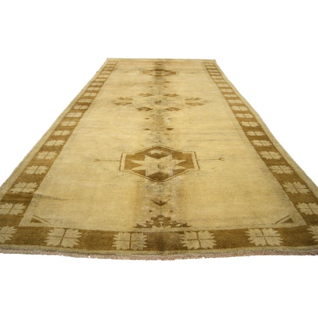 Mid-Century Modern Vintage Turkish Oushak Gallery Rug, Wide Hallway Runner - 05'00 X 12'00 For Sale - Image 3 of 7