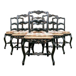1970s French Country Style Pine Chairs With Rush - Set of 6 For Sale