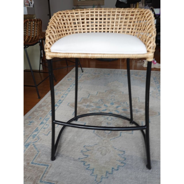 Palecek Vero Coastal Beach White Performance Black Iron Woven Rattan
