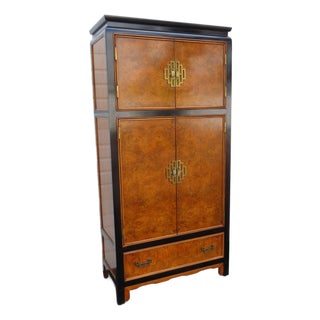 Century Chinoiserie Chin Hua Hollywood Regency Burlwood Tall Armoire 6617 For Sale