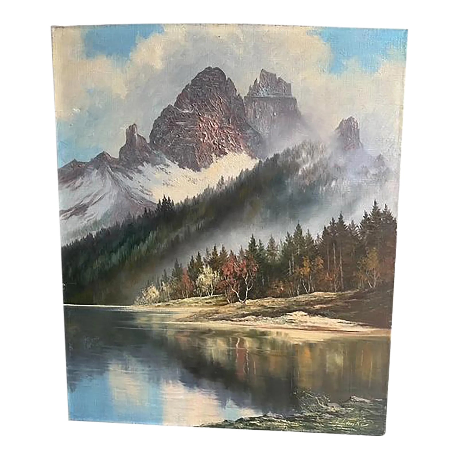 Je Lemke Landscape Mountain Lake Oil Painting 1930's | Chairish