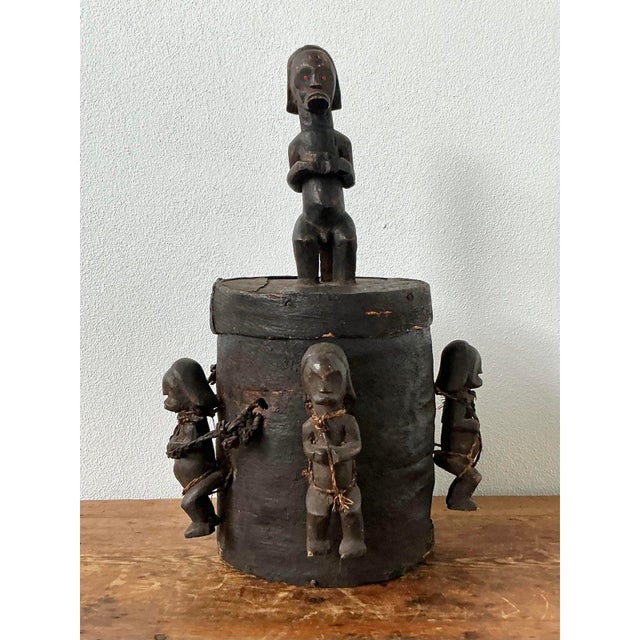 Vintage Boho Carved Figure Tribal Lidded Pot For Sale In West Palm - Image 6 of 10