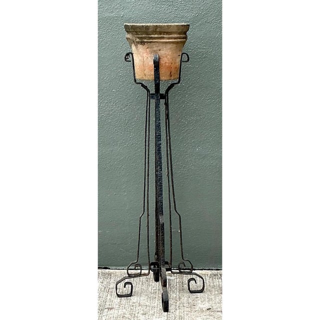Vintage Hammered Iron and Wells Cement Planter Stand For Sale - Image 11 of 13