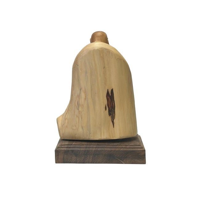 Chinese 8.5" Chinese Cypress Wood Carved Irregular Shape Happy Buddha Statue For Sale - Image 3 of 5