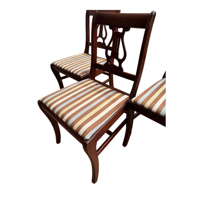 Early 20th Century Lyre Back Pinstripe Dining Chairs, Set of 3 For Sale - Image 4 of 10