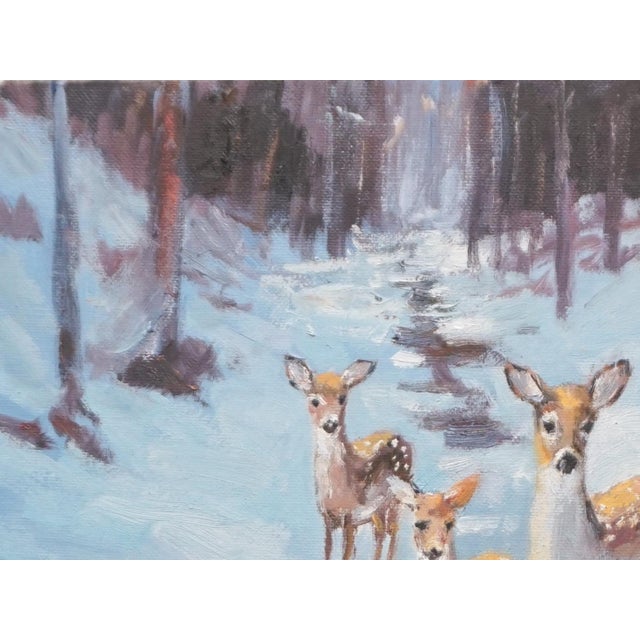 Impressionist Original Oil Painting, a Deer Family For Sale - Image 3 of 5