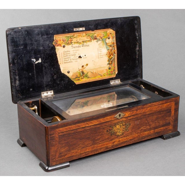 Wood Swiss Cylinder "6-Airs" Marquetry Music Box For Sale - Image 7 of 8