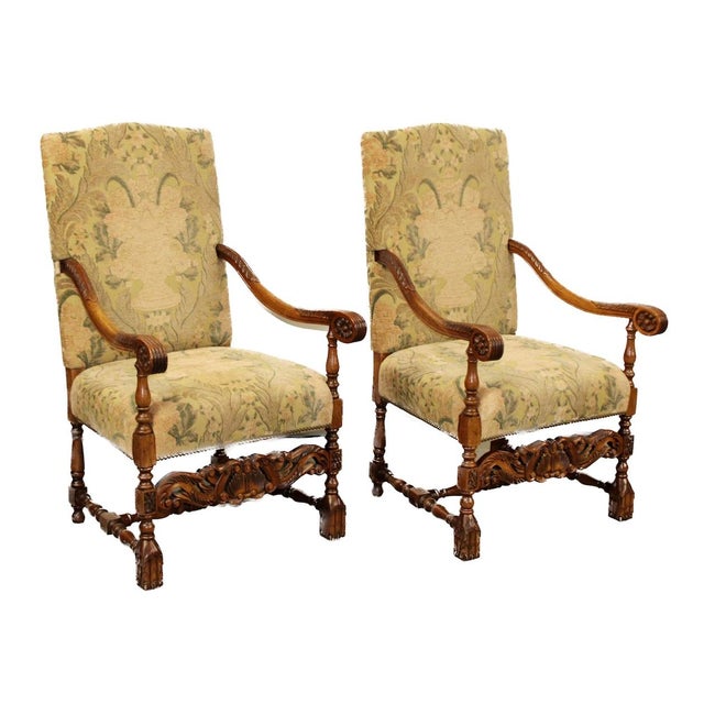 French Pair of Vintage Louis XIV Style Armchairs For Sale - Image 3 of 7