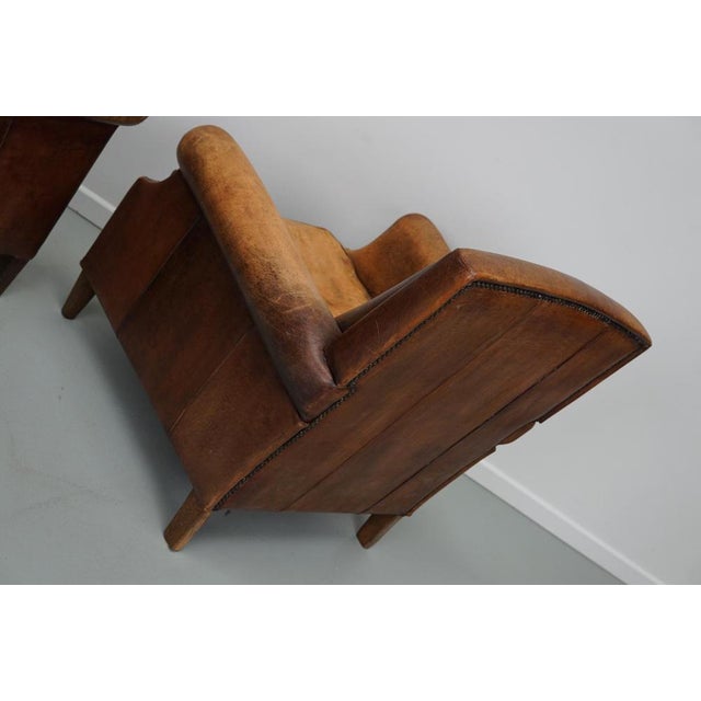 Animal Skin Vintage Dutch Cognac Leather Club Chairs, Set of 2 For Sale - Image 7 of 18