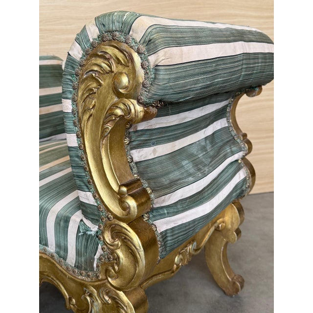 Late 19th Century Pair of French 19th Century Rococo Revival Giltwood Armchair For Sale - Image 5 of 18