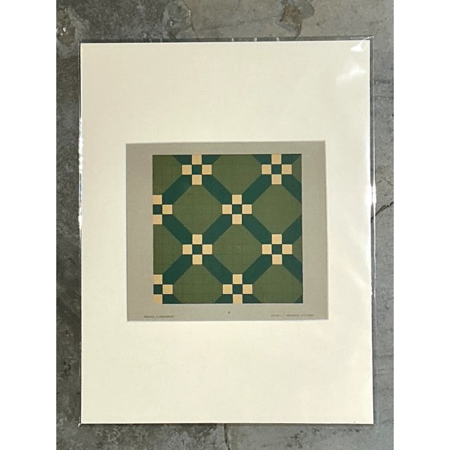 Mid-Century Modern Vintage Green Geometric Tile Design Serigraph For Sale - Image 3 of 12