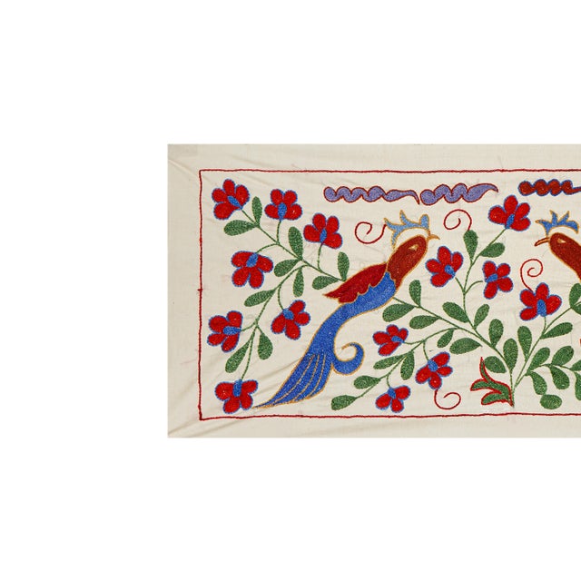 1960s Floral Suzani Embroidery - Bird Table Runner and Wall Art 1'4'' X 3'1'' For Sale - Image 5 of 10