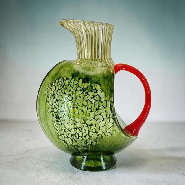 Kosta Boda "Corfu" by Kjell Engman Art Glass Jug (Green With Orange Handle) Signed #7080512 For Sale - Image 18 of 18