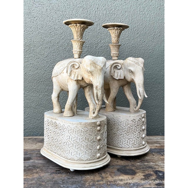 Vintage Carved Wood Elephant Candlesticks - A Pair For Sale - Image 12 of 12