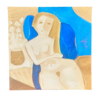 Vintage Abstract Original Blue Nude Painting For Sale