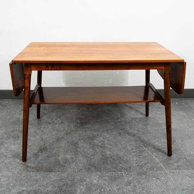 Wood Mid Century Danish Modern Coffee Table Walnut Drop Leaf Shelf Vintage MCM For Sale - Image 7 of 11