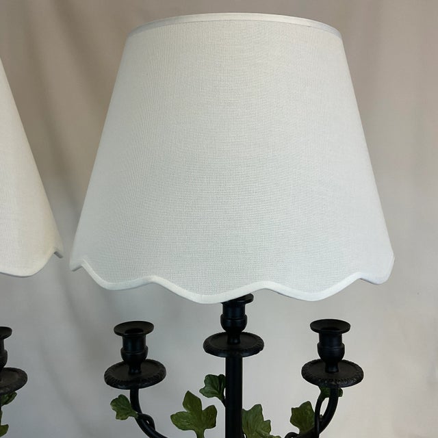 Maitland - Smith 1985 Vintage Maitland-Smith French Bouillotte Style Cast Iron Table Lamp With Leaves - A Pair, Attributed, Artist Signed For Sale - Image 4 of 12