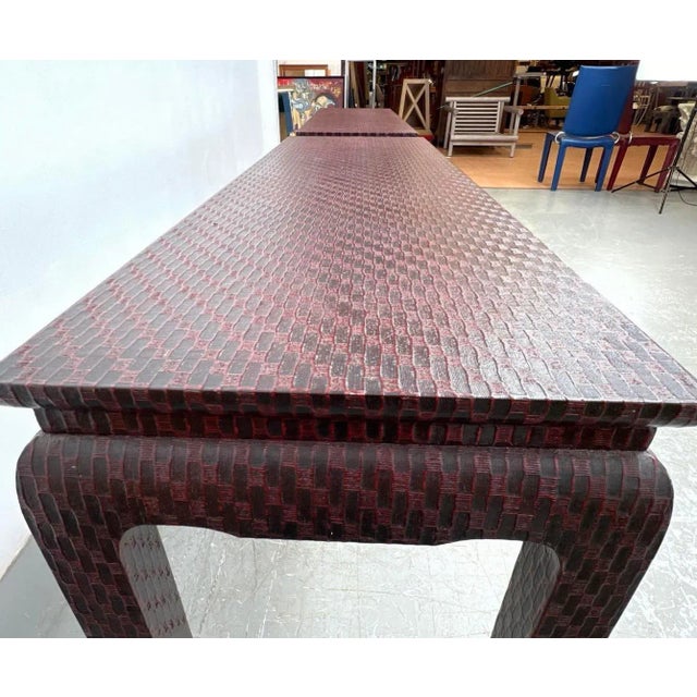 Asian Modern Grasscloth Wrapped Ming Style Console Tables Att. Baker Furniture For Sale - Image 12 of 12