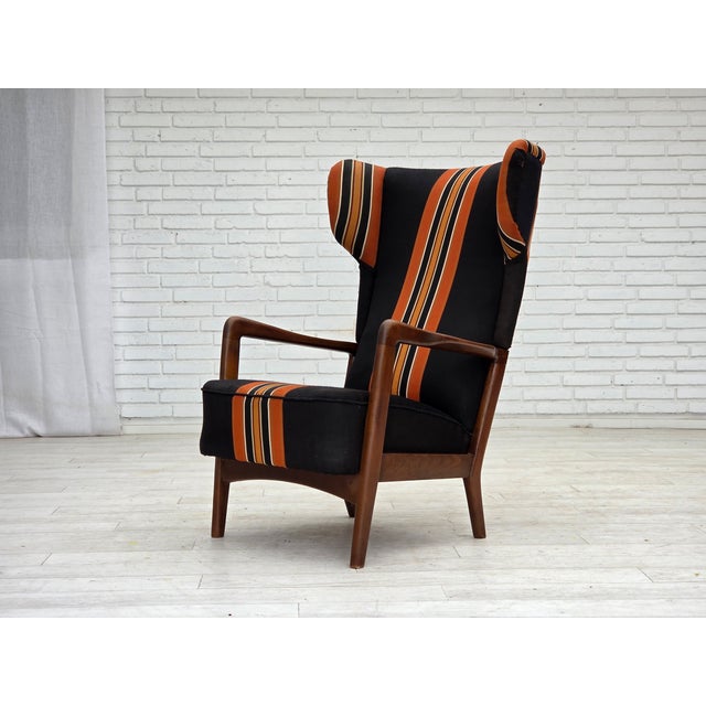 Danish Highback Armchair in Wool and Beech by Fritz Hansen, 1960s For Sale - Image 14 of 18
