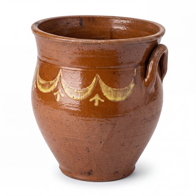 Antique French Terracotta Pitcher Pot With Hand-Painted Swag Design For Sale - Image 9 of 9