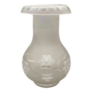 Late 19th Century Victorian Frosted Wheel Cut Glass Oil Lamp Fluted Hurricane Shade For Sale