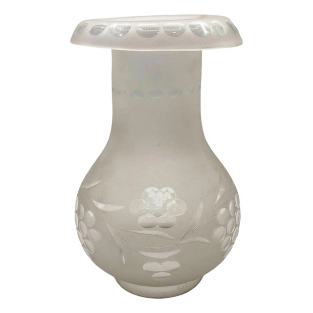 Late 19th Century Victorian Frosted Wheel Cut Glass Oil Lamp Fluted Hurricane Shade For Sale