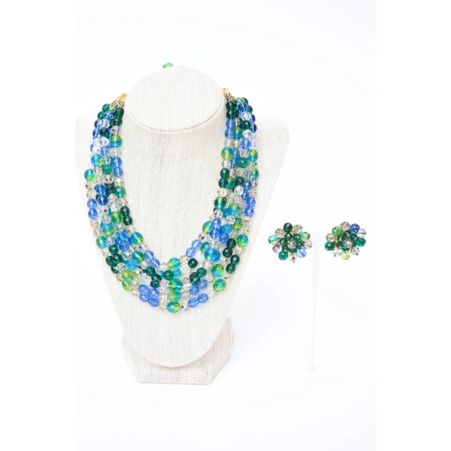 Vintage Schiaparelli Turquoise & Green Glass Strand Necklace & Clip on Earrings - 3 Pieces For Sale - Image 10 of 10