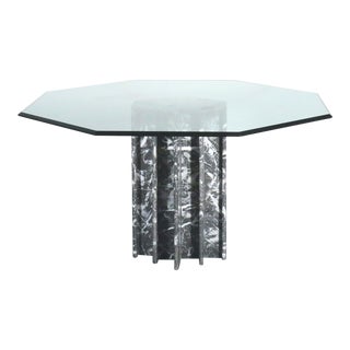 1980s Sculptural Black Graffiti Marble & Octagonal Glass Dining Table For Sale